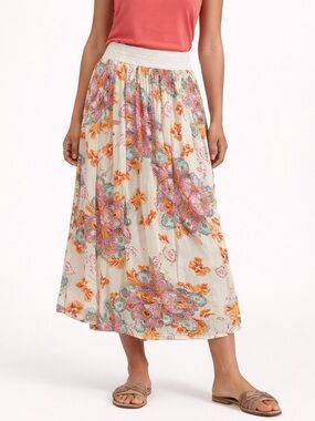Gypsie Blu Boho Floral Paisley Midi Skirt Small Crochet Waist Lined NWT